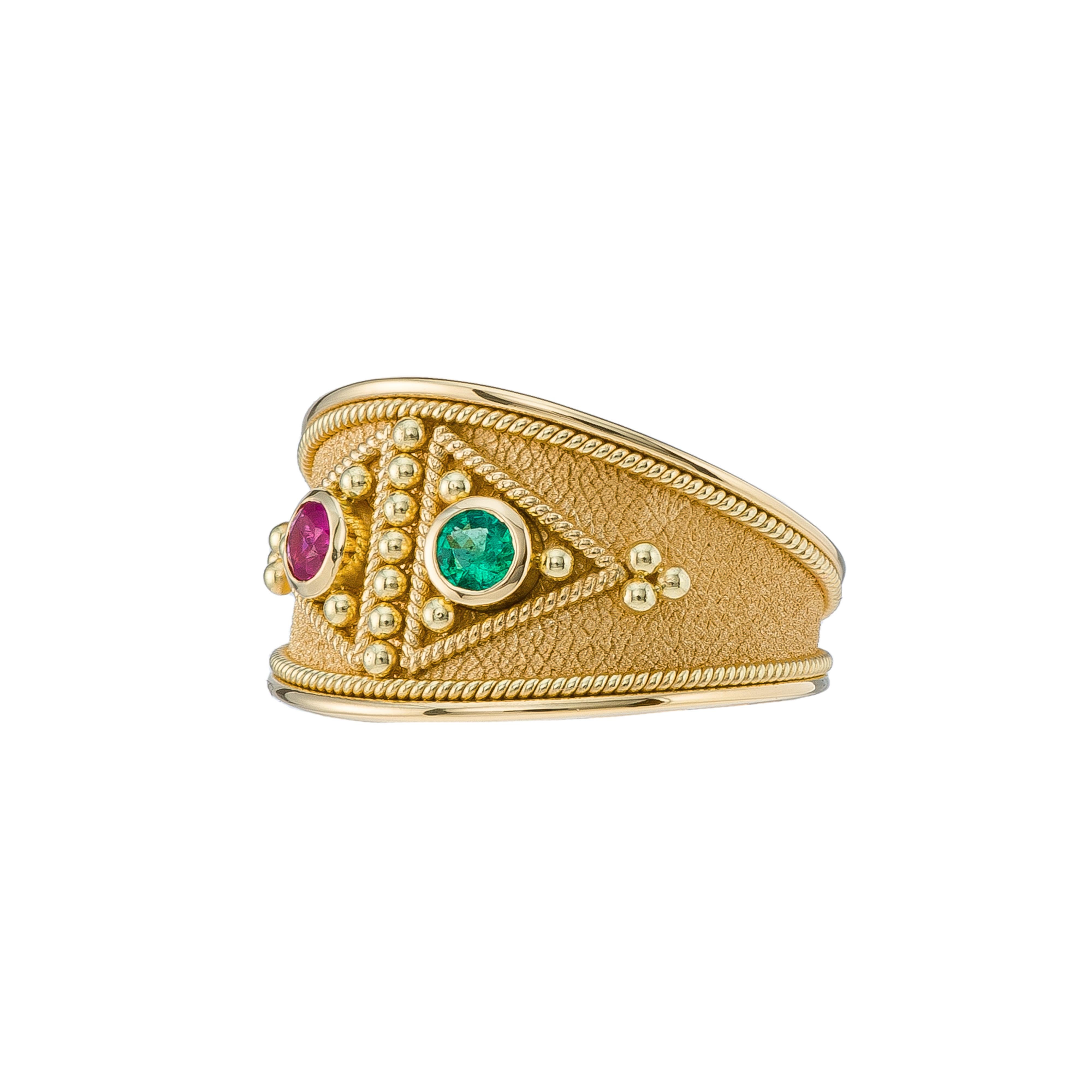 Ruby Emerald Byzantine Gold Ring For Sale 2
