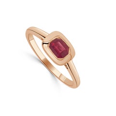 Ruby Emerald Cut Band Ring, 14k Yellow, White or Rose Gold Ruby Ring for Ladies
