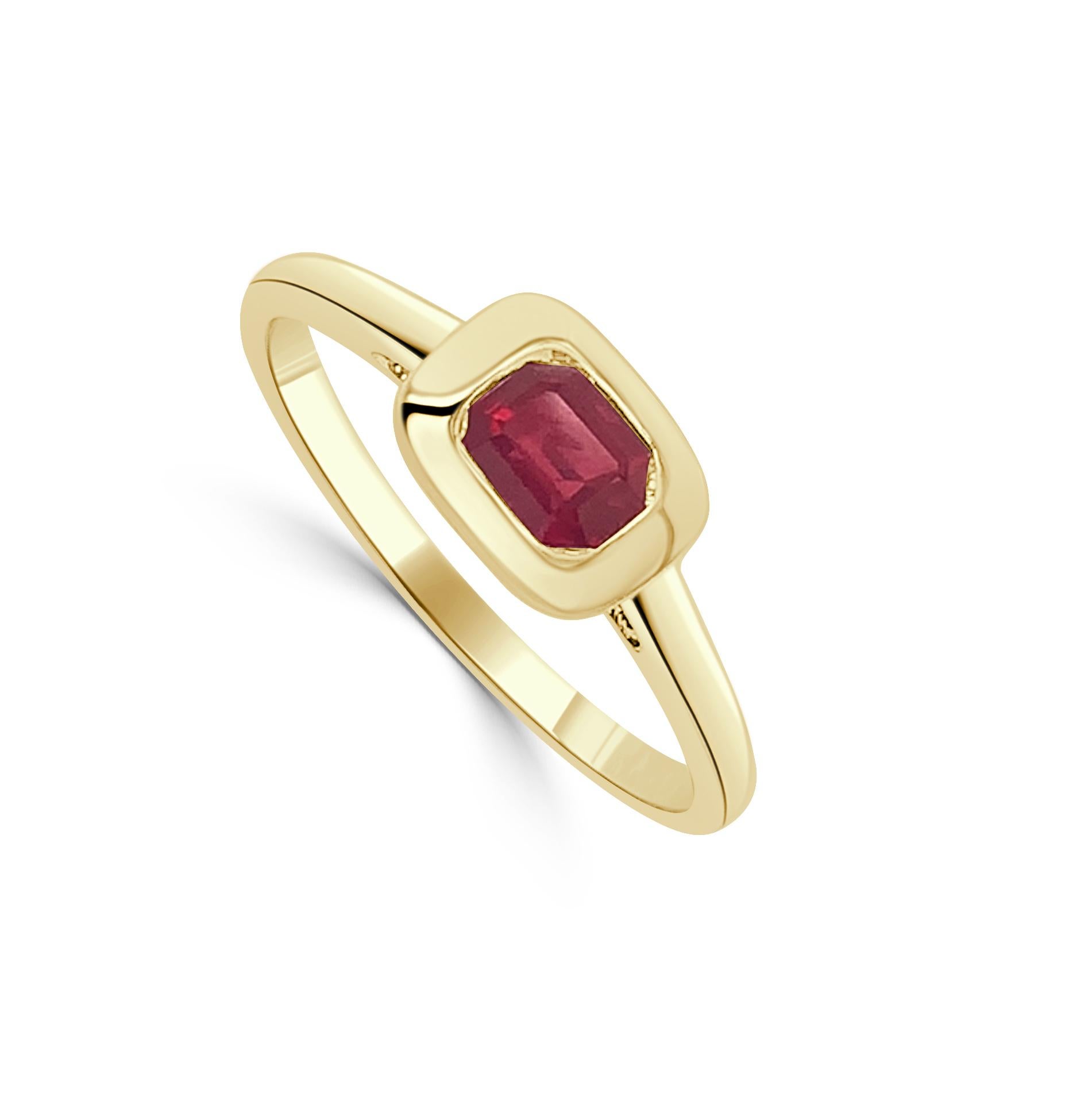 For Sale:  Ruby Emerald Cut Band Ring, 14k Yellow, White or Rose Gold Ruby Ring for Ladies 4
