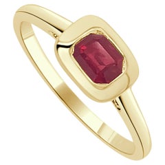Bague à anneau en rubis taille émeraude, bague en or jaune, blanc ou rose 14 carats et rubis pour femmes