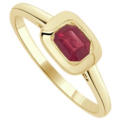 Anello a fascia in rubino taglio smeraldo, anello in oro giallo, bianco o rosa 14k con rubino per donna