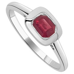 Bague jonc en or jaune, blanc ou rose 14 carats avec rubis taille émeraude et rubis pour femmes