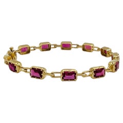 Ruby Emerald Cut Link Bracelet in 18K Yellow Gold