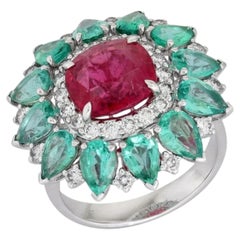 Ruby Emerald Diamond 18K Yellow Gold Signet Ring