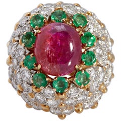 Ruby Emerald Diamond Bombe Ring