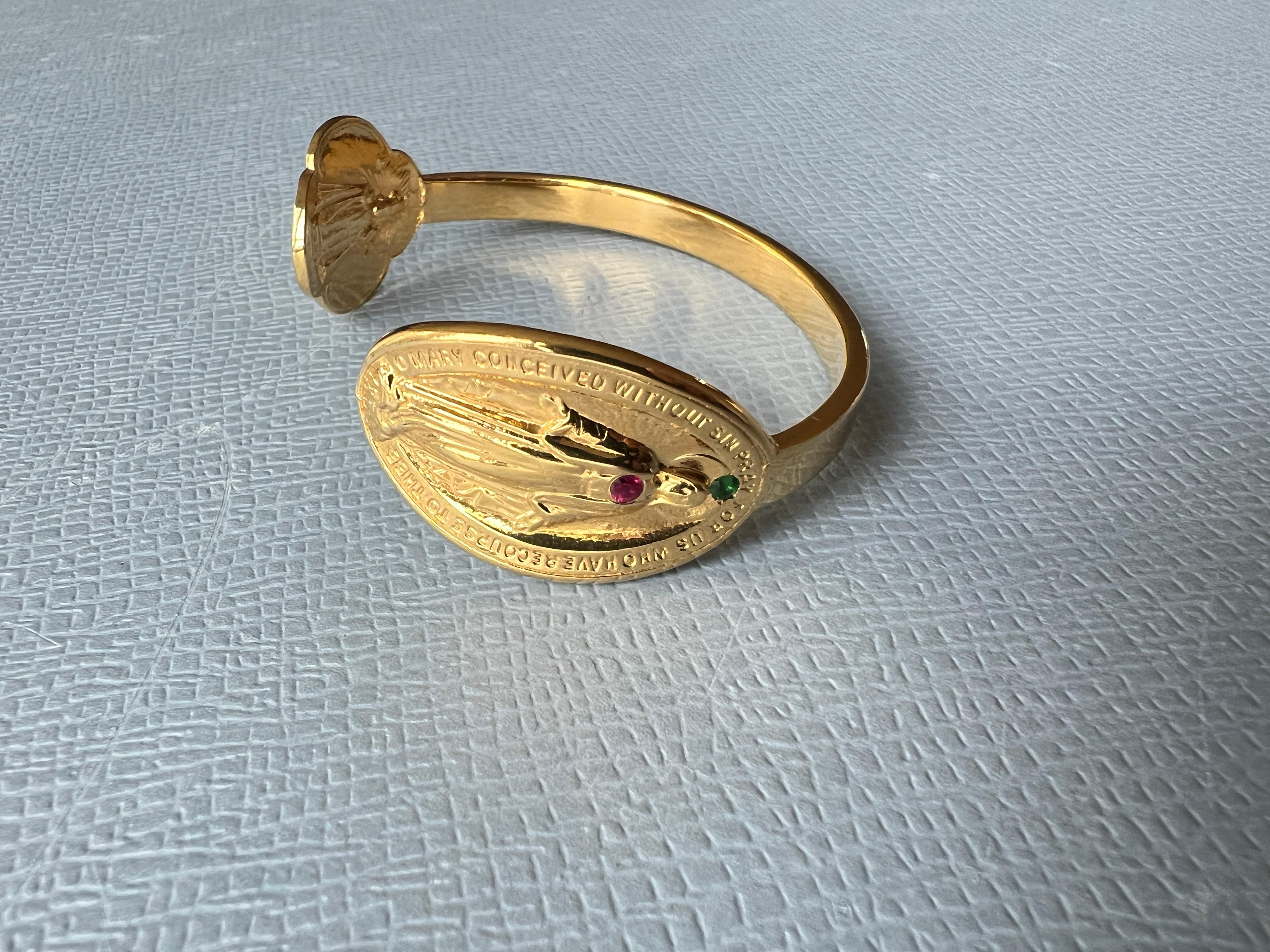 Ruby Emerald Double Virgin Mary Gold Plated Bangle Cuff Bracelet J Dauphin 2
