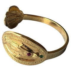 Ruby Emerald Double Virgin Mary Gold Plated Bangle Cuff Bracelet J Dauphin