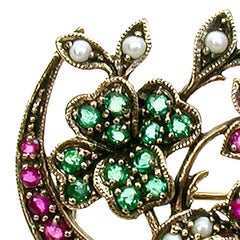 Ruby Emerald Pearl Brooch