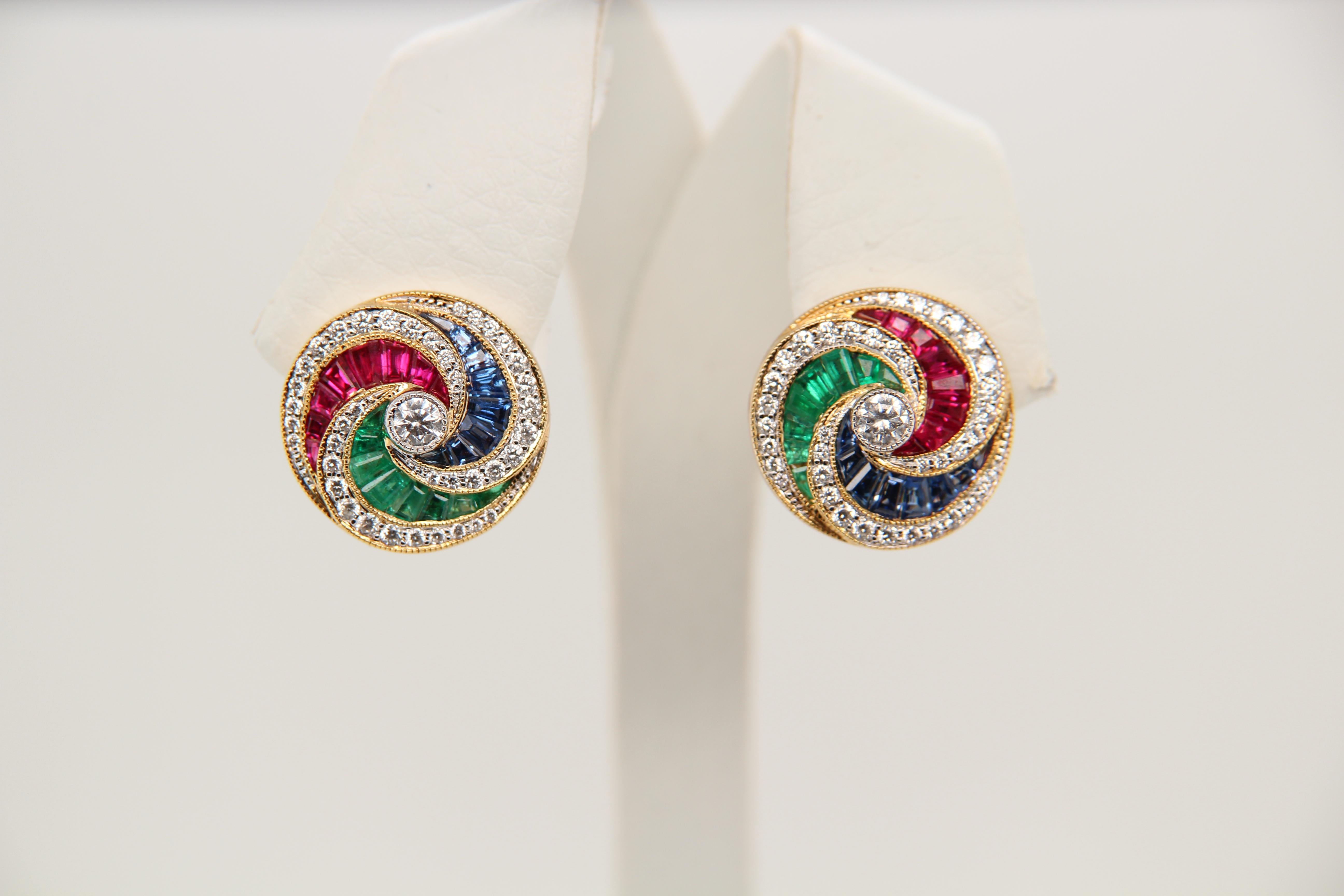 ruby emerald sapphire earrings