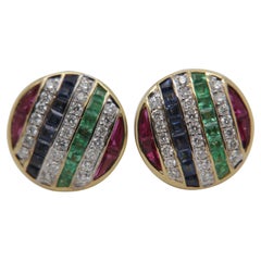Ruby, Emerald, Sapphire and Diamond 18 Karat Gold Earring