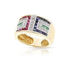 Ruby, Emerald, Sapphire and Diamond Ring, 14k, Part of Set