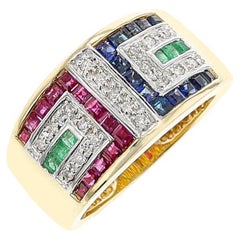 Ruby, Emerald, Sapphire and Diamond Ring, 14k, Part of Set