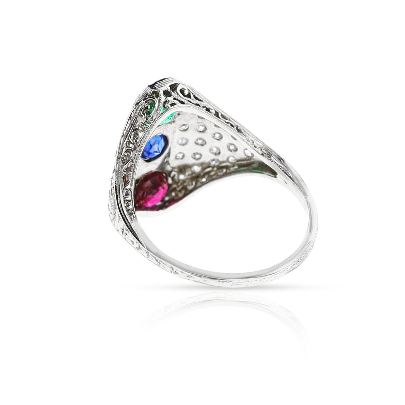 Ring mit Rubin, Smaragd, Saphir und Diamant, 18 Karat im Angebot 2