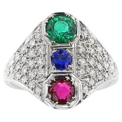 Ruby, Emerald, Sapphire and Diamond Ring, 18k