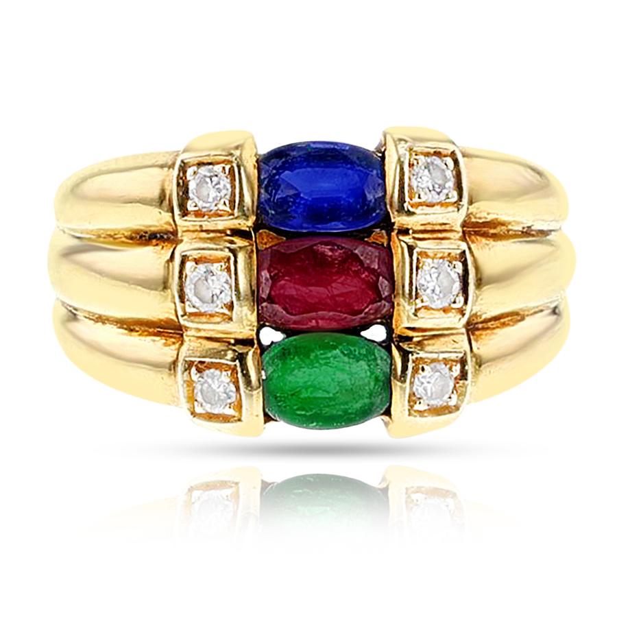 Ring mit Rubin, Smaragd, Saphir und Diamant, Levian, 18 Karat für Damen oder Herren im Angebot