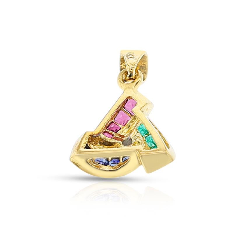Suite mit Ohrringen, Ring und Anhänger, Rubin, Smaragd, Saphir und Diamant, 18k im Angebot 7