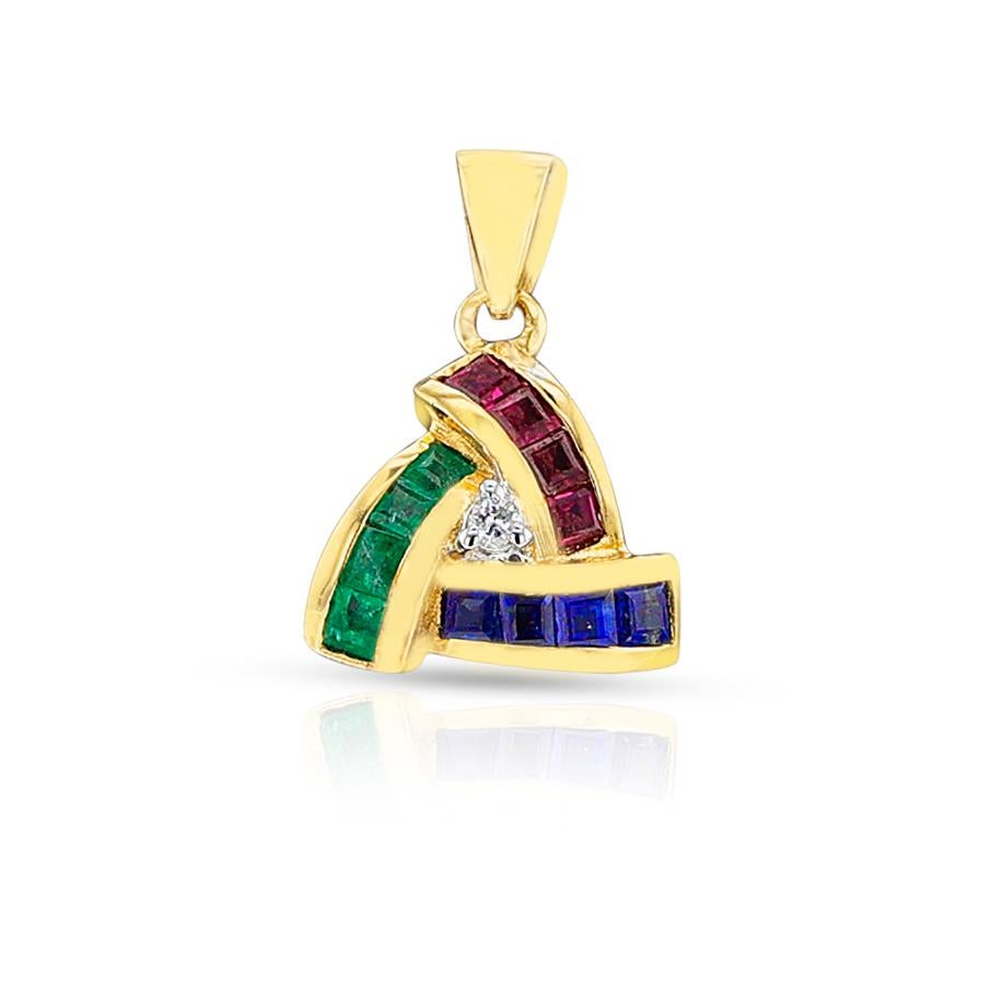 Suite mit Ohrringen, Ring und Anhänger, Rubin, Smaragd, Saphir und Diamant, 18k im Angebot 4