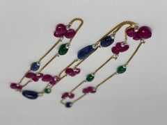 Ruby Emerald Sapphire Beads with Gold Chain Necklace