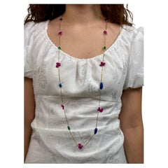 Ruby Emerald Sapphire Beads with Gold Chain Necklace