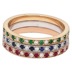 Ruby Emerald Sapphire Diamond 18Karat White Rose Yellow Gold Stackable Ring Band Ruby Emerald Sapphire Diamond 18Karat White Rose Yellow Gold Stackable Ring Band