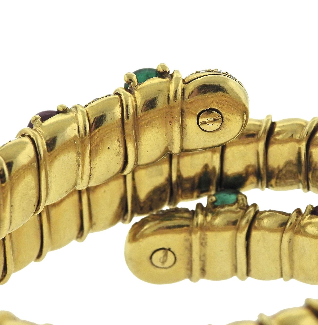 Women's Ruby Emerald Sapphire Diamond Gold Wrap Bracelet