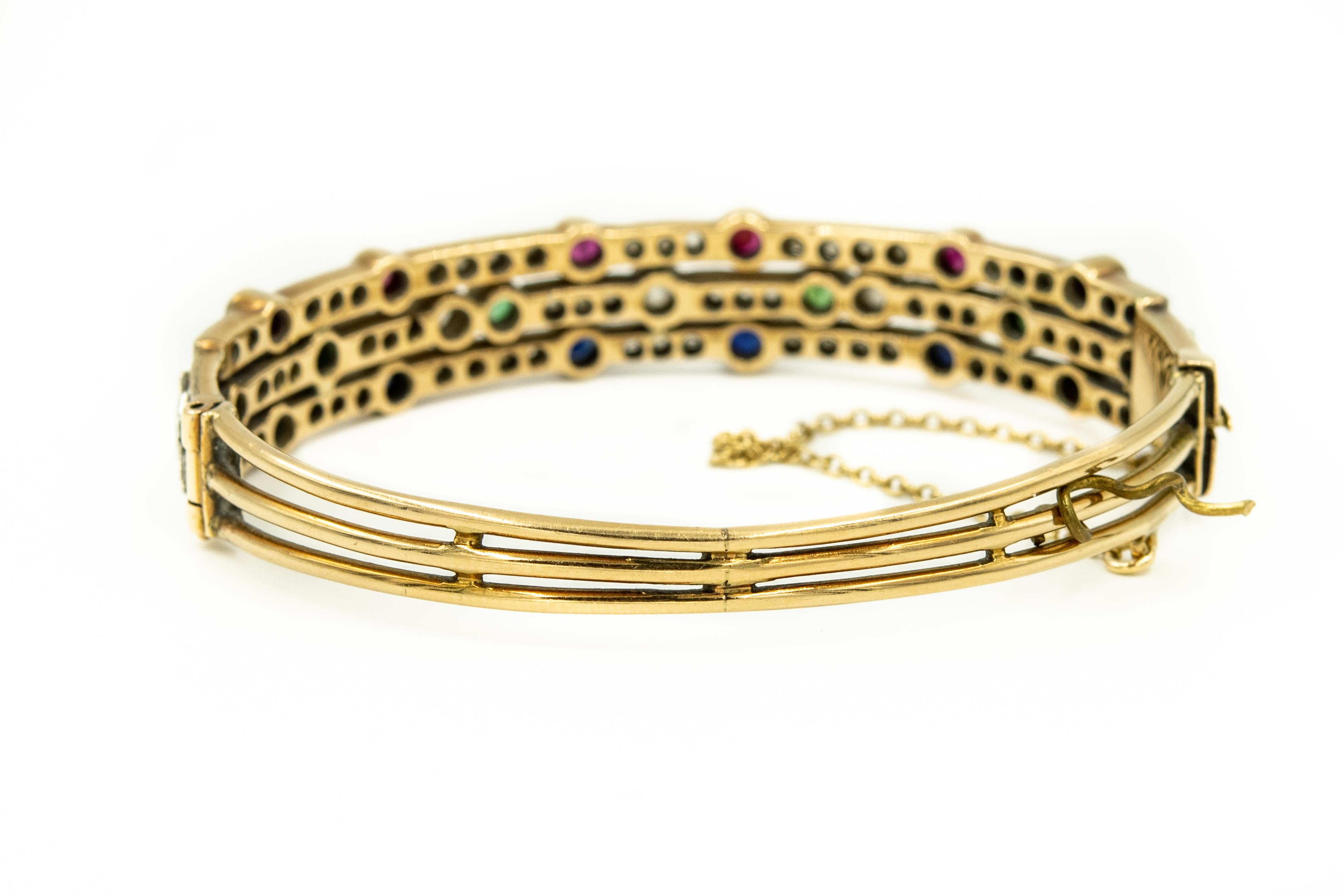 Ruby Emerald Sapphire Diamond Harem Stacked Gold Ring and Bangle Bracelet Set 2