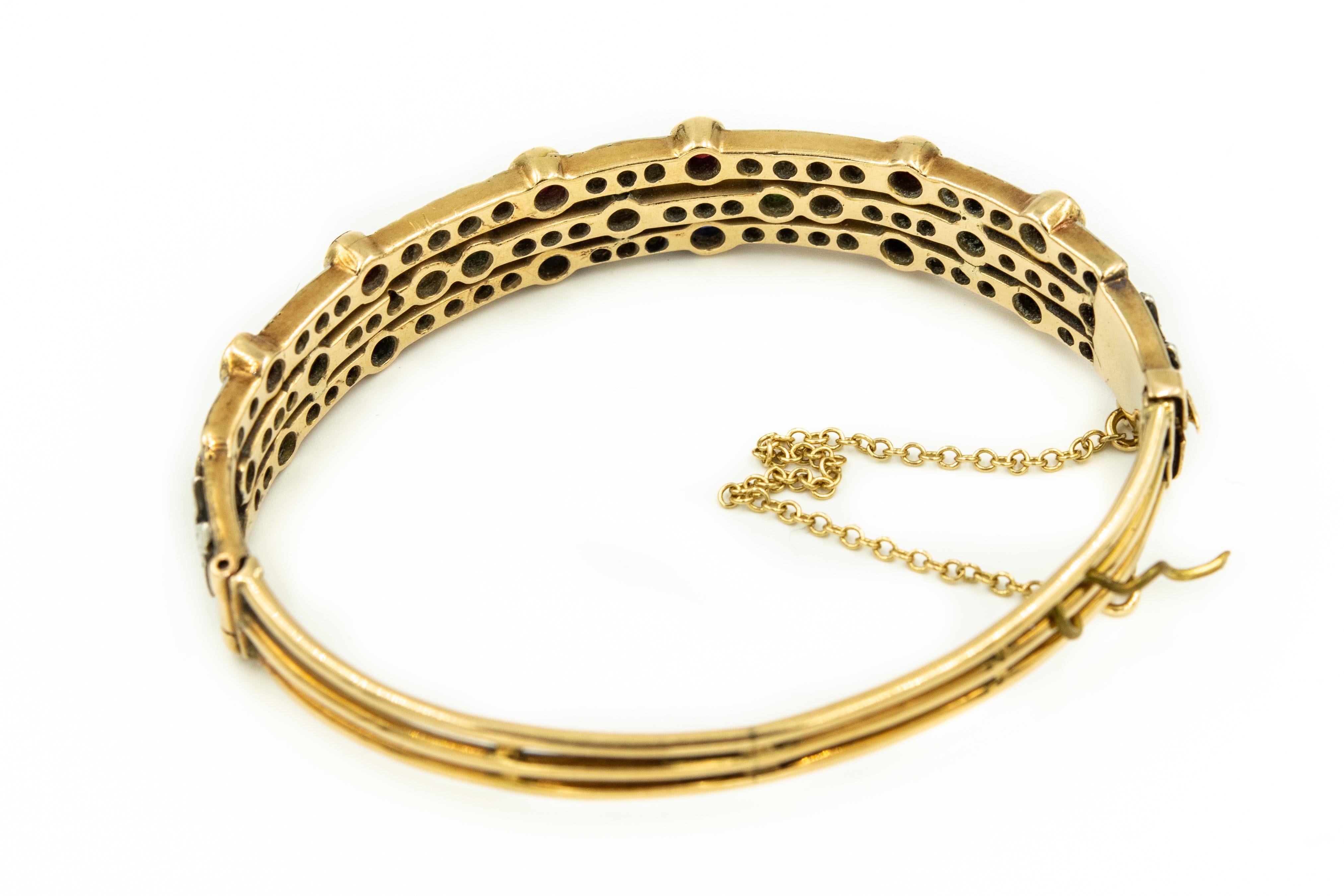 Ruby Emerald Sapphire Diamond Harem Stacked Gold Ring and Bangle Bracelet Set 3