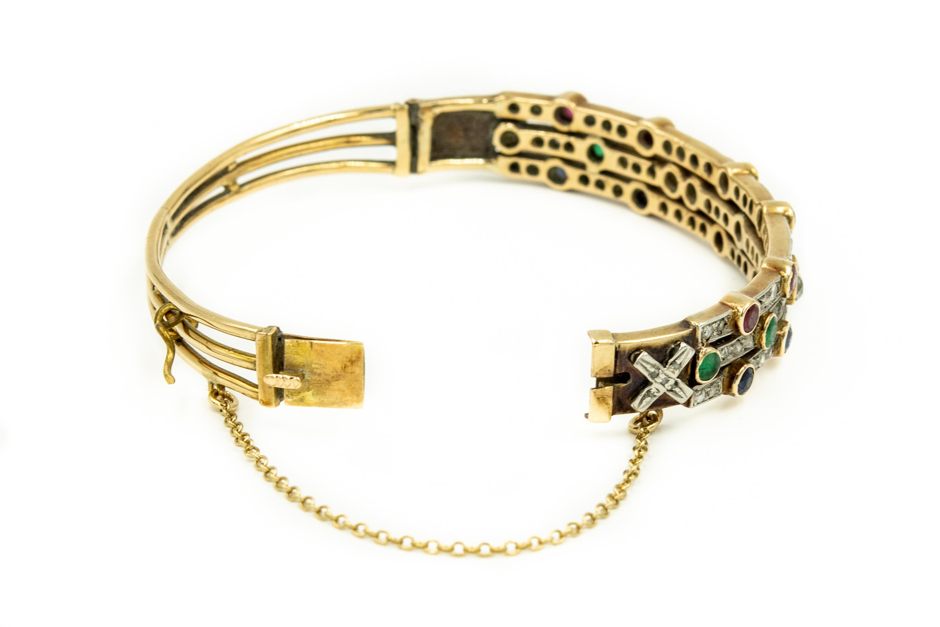 Ruby Emerald Sapphire Diamond Harem Stacked Gold Ring and Bangle Bracelet Set 4