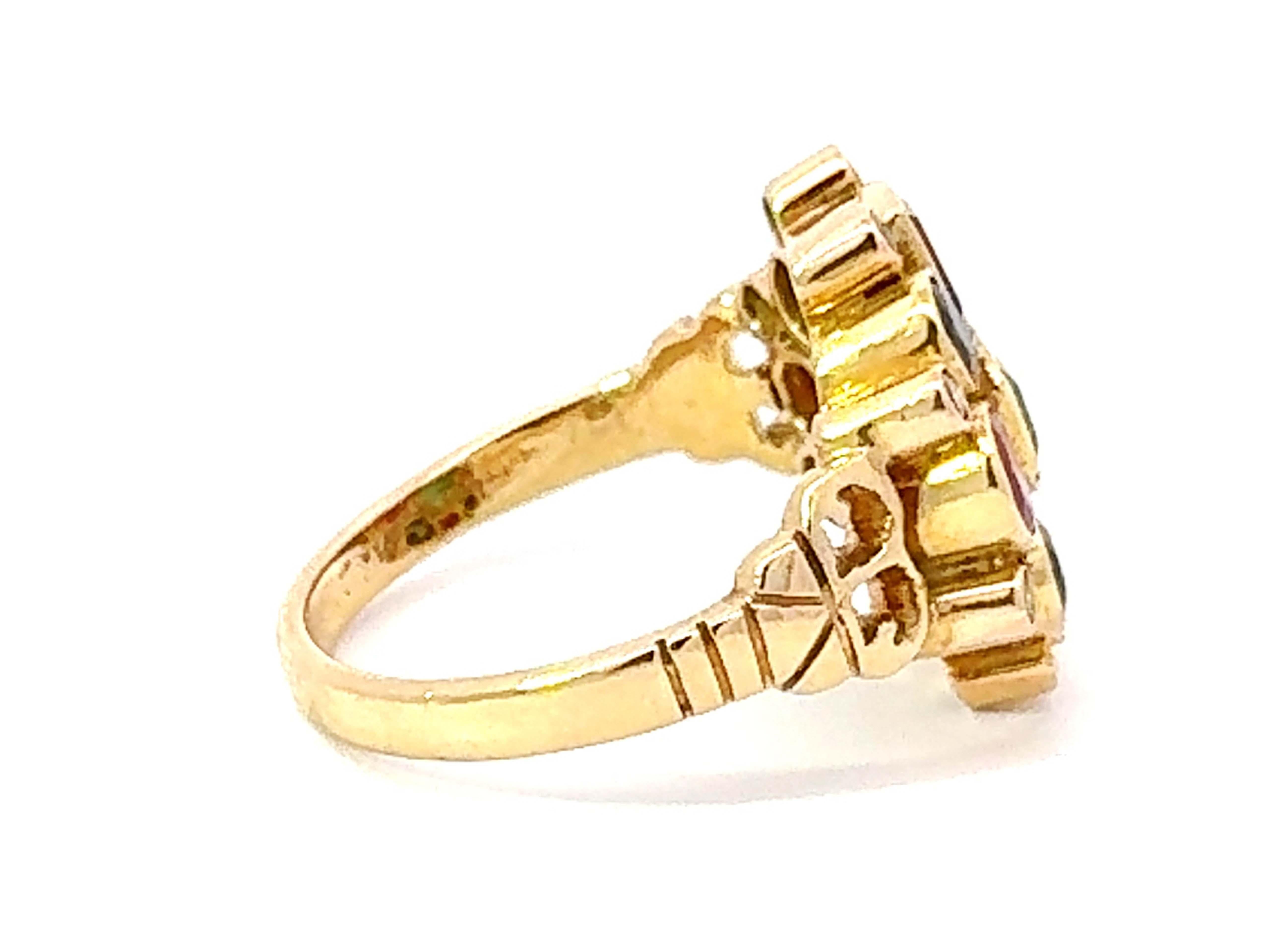 Rubí Esmeralda Zafiro Diamante Anillo Oro Amarillo 18k en Excelente estado para la venta en Honolulu, HI