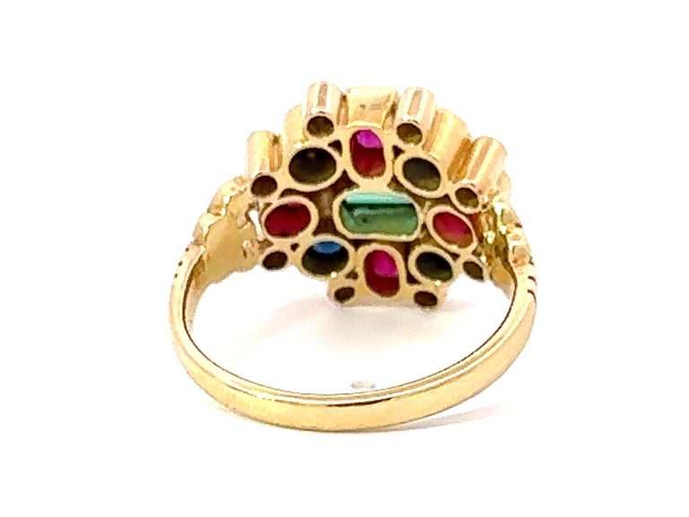 Bague Or Jaune 18 Carats Avec Diamant, Rubis, émeraude Et Saphir - Taille 53 - 5.6g