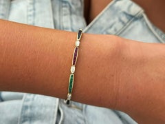 Rubino, smeraldo, zaffiro, diamante, bracciale componibile in oro giallo massiccio 14 ct.