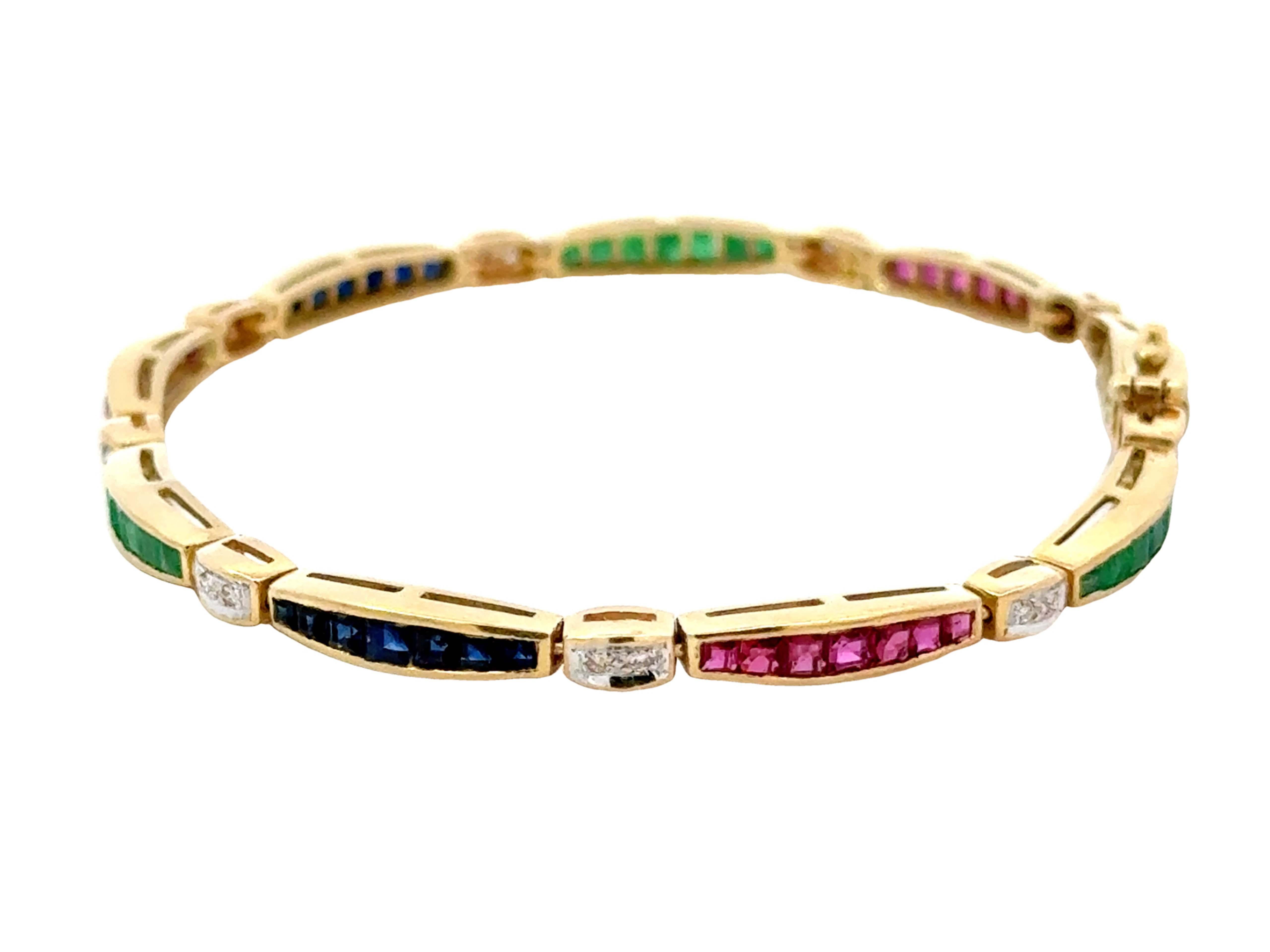 Rubino, smeraldo, zaffiro, diamante, bracciale componibile in oro giallo massiccio 14 ct. In condizioni ottime in vendita a Honolulu, HI