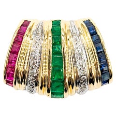 Ruby, Emerald, Sapphire & Diamond Slide Pendant In Yellow Gold