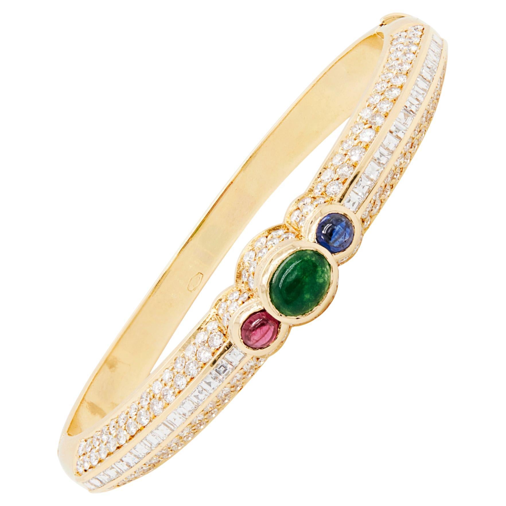 Ruby, Emerald, Sapphire & Diamond Statement Bangl… - image 1