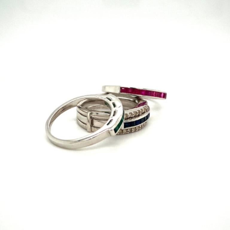 For Sale:  Ruby, Emerald, Sapphire Sterling Silver Detachable Ring with Diamonds 3