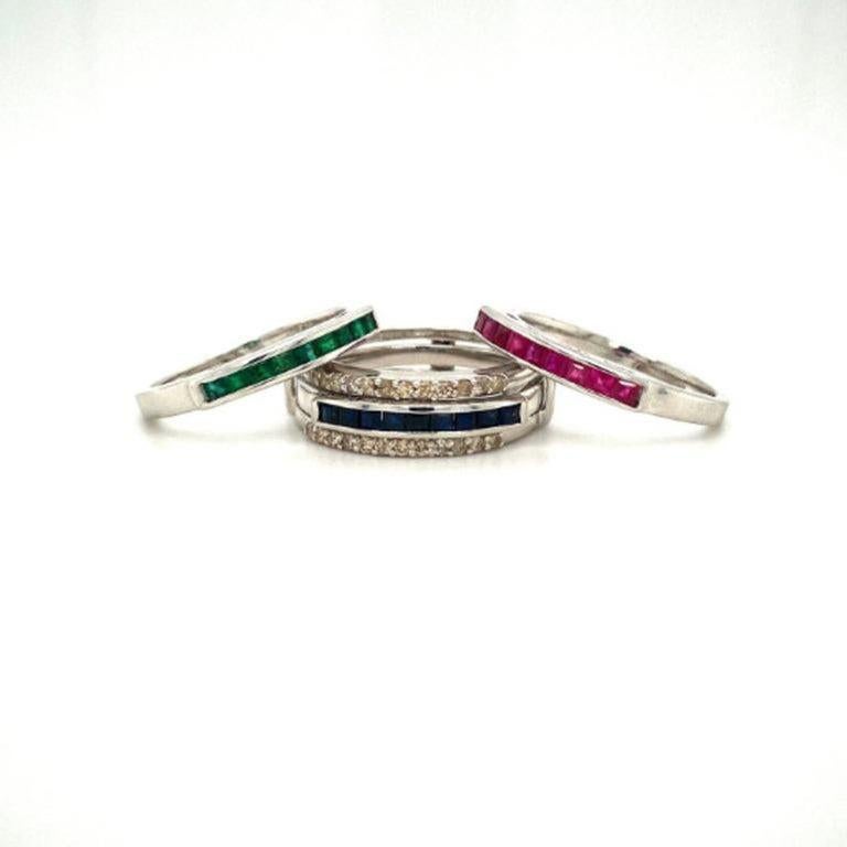 For Sale:  Ruby, Emerald, Sapphire Silver Detachable Ring with Diamonds Band for Her Gift 8