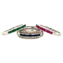 Ruby, Emerald, Sapphire Sterling Silver Detachable Ring with Diamonds