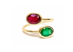 Ruby Emerald Toi etMoi Ring 1.01 Ct Ruby 0.95 Ct Emerald 14KGold Toi et Moi Ring