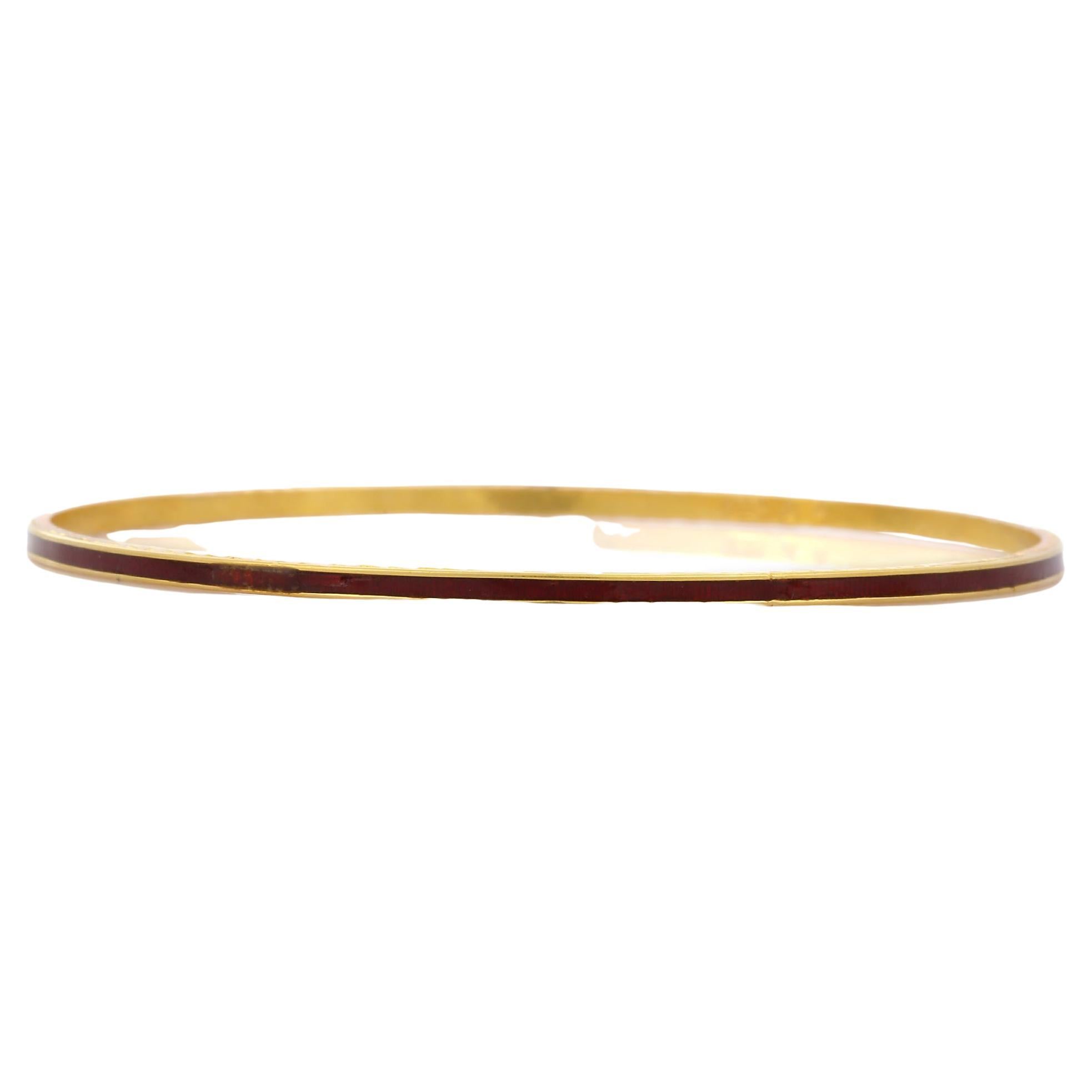 Ruby Enameled 18K Solid Yellow Gold Simple Bangle For Sale