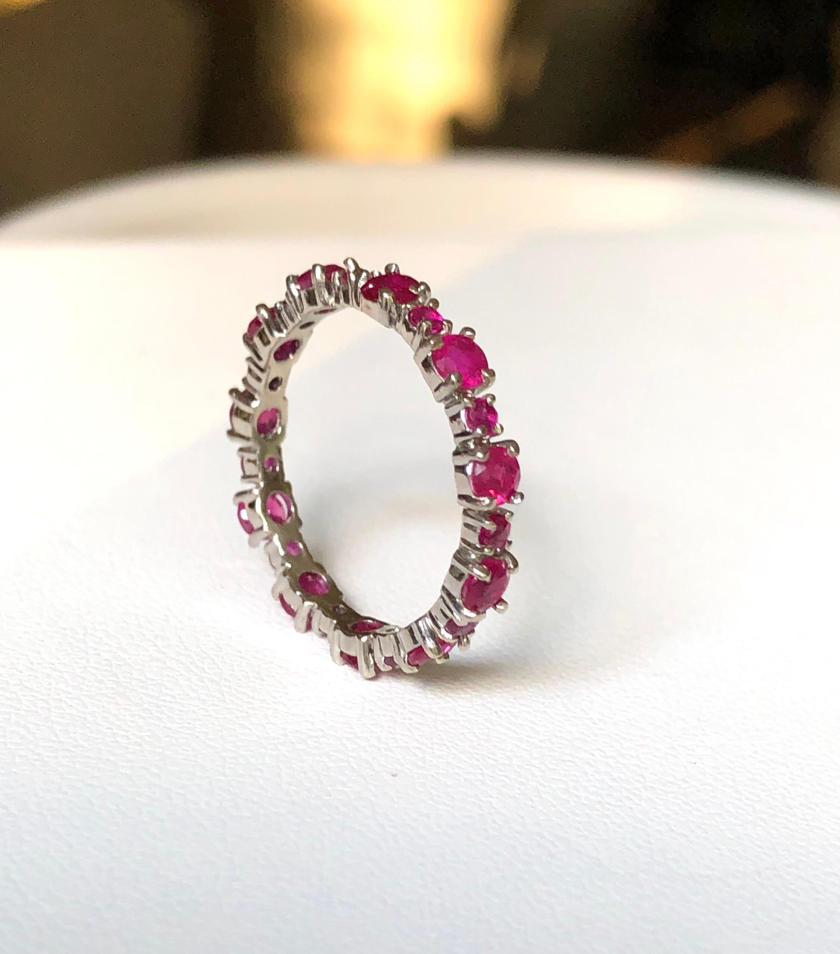 Contemporary Ruby Engagement Eternity White Gold Band Ring For Sale