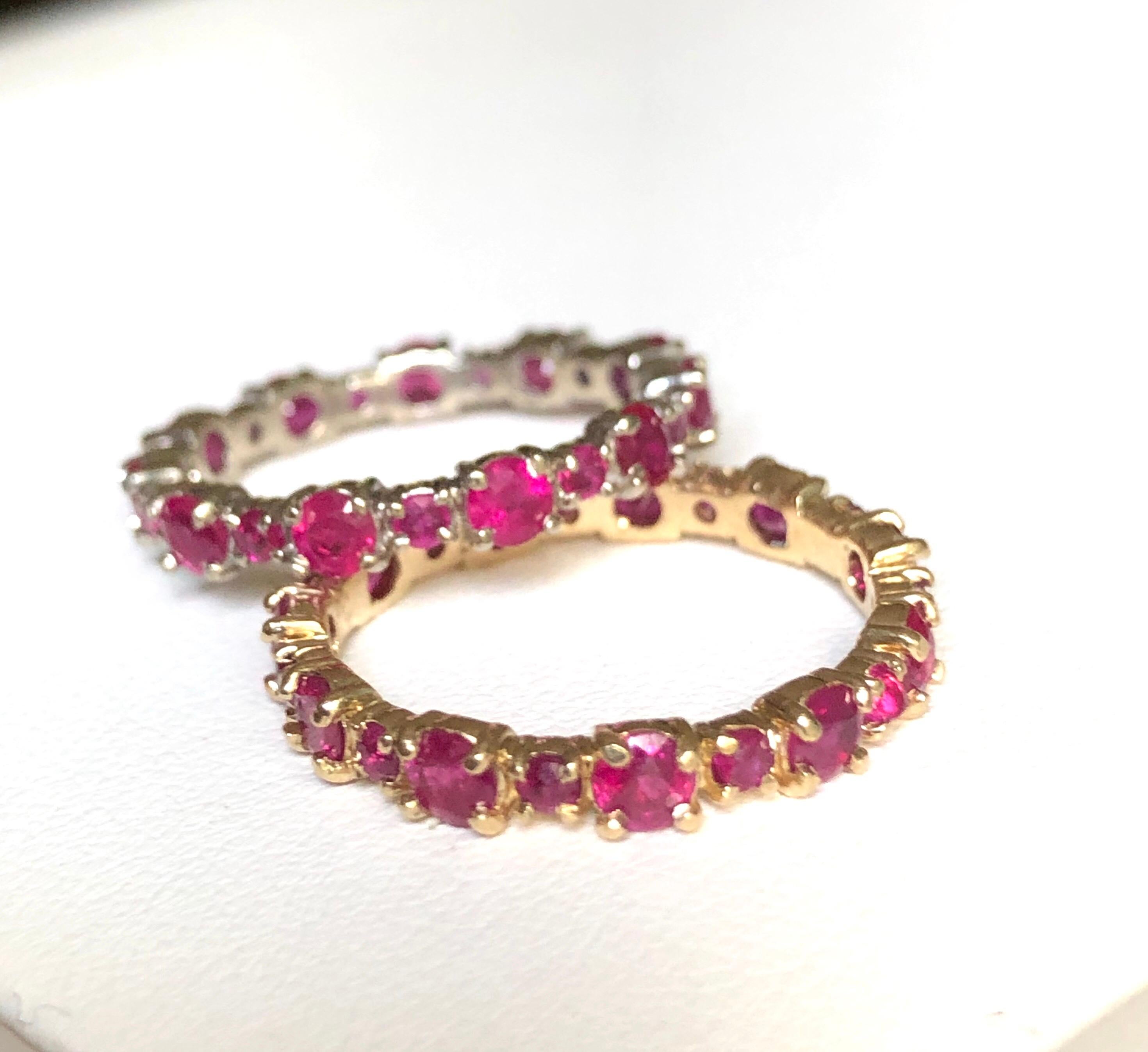 Round Cut Ruby Engagement Eternity White Gold Band Ring For Sale