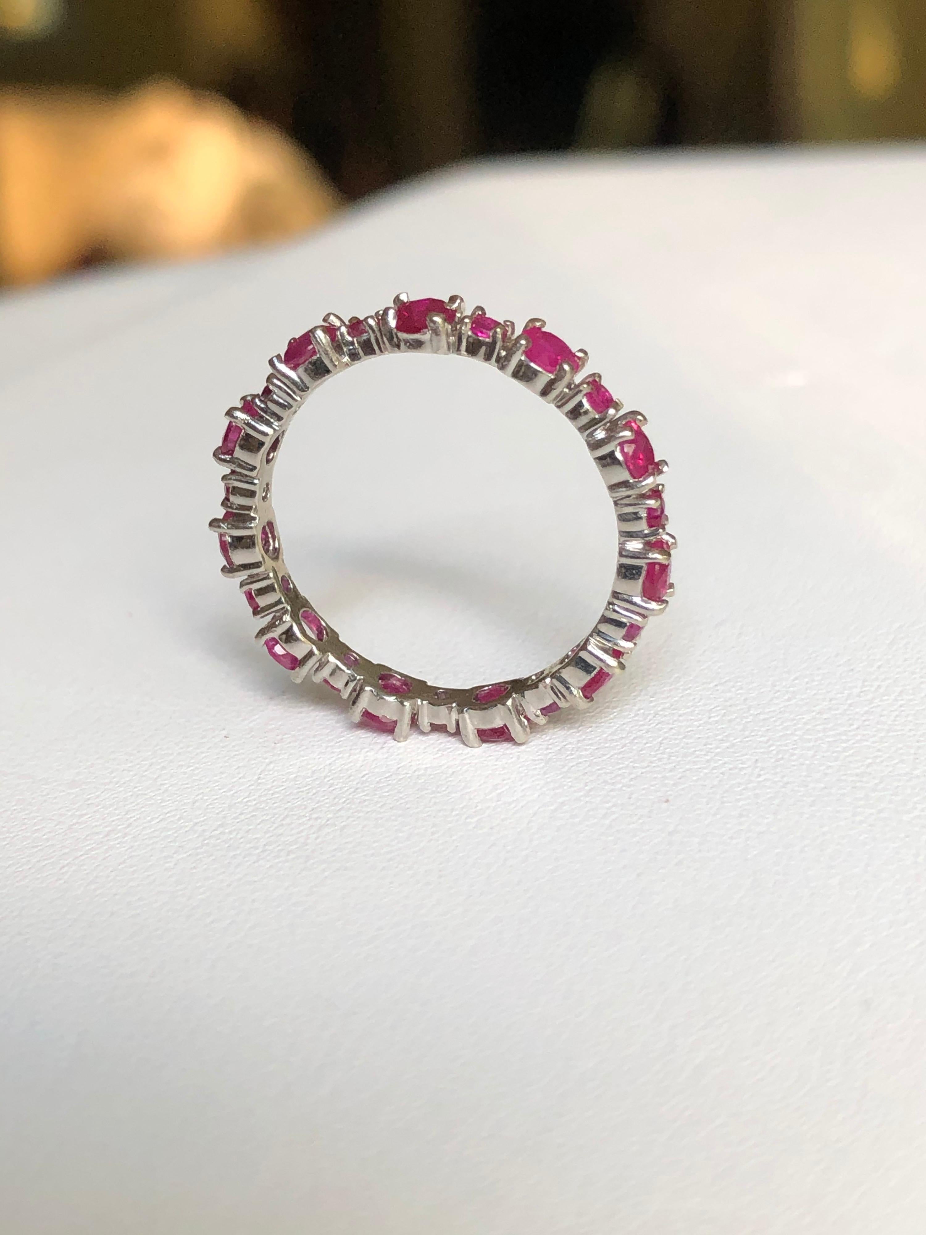 Women's Ruby Engagement Eternity White Gold Band Ring For Sale