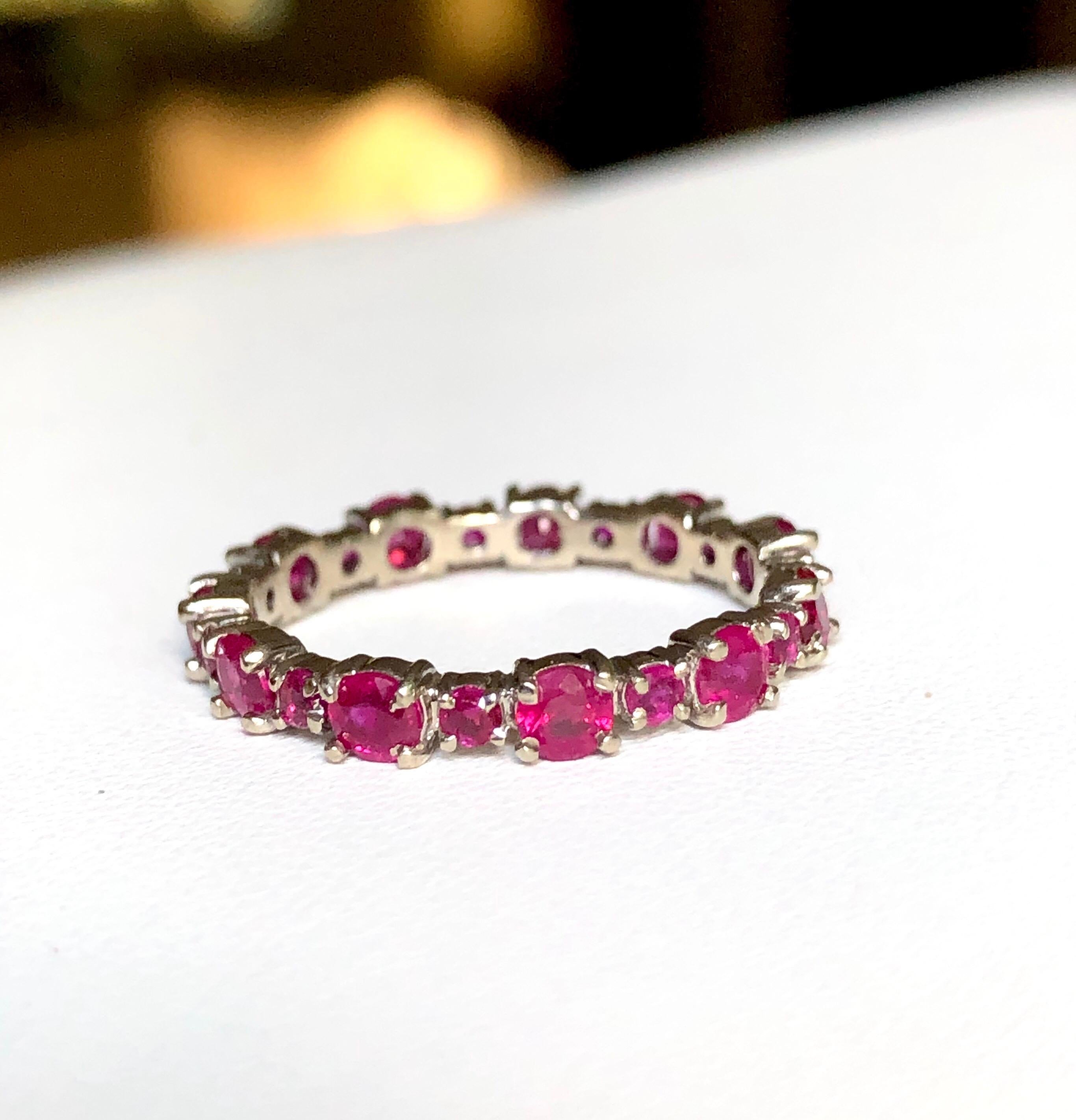 Ruby Engagement Eternity White Gold Band Ring For Sale 2