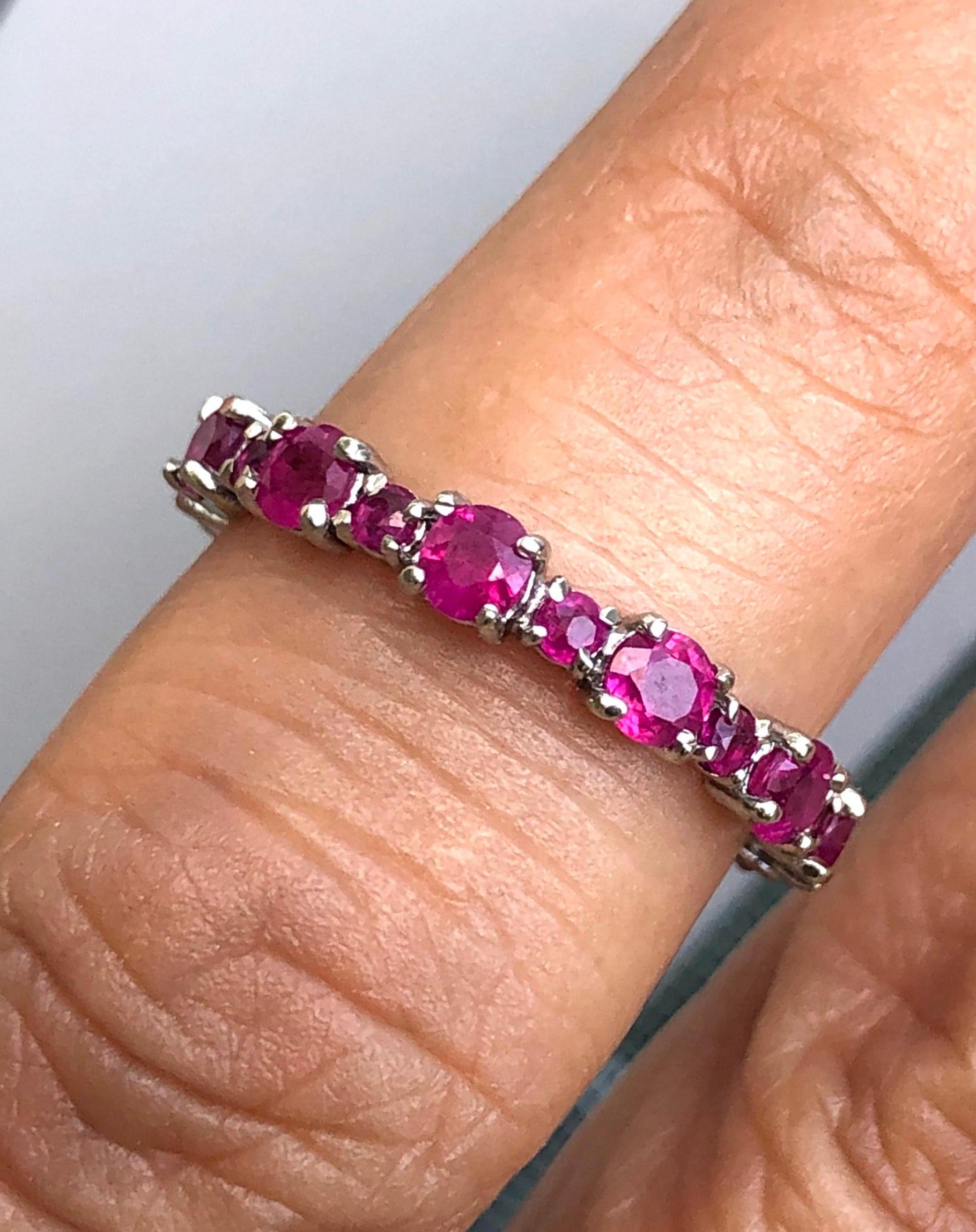 Ruby Engagement Eternity White Gold Band Ring For Sale 1