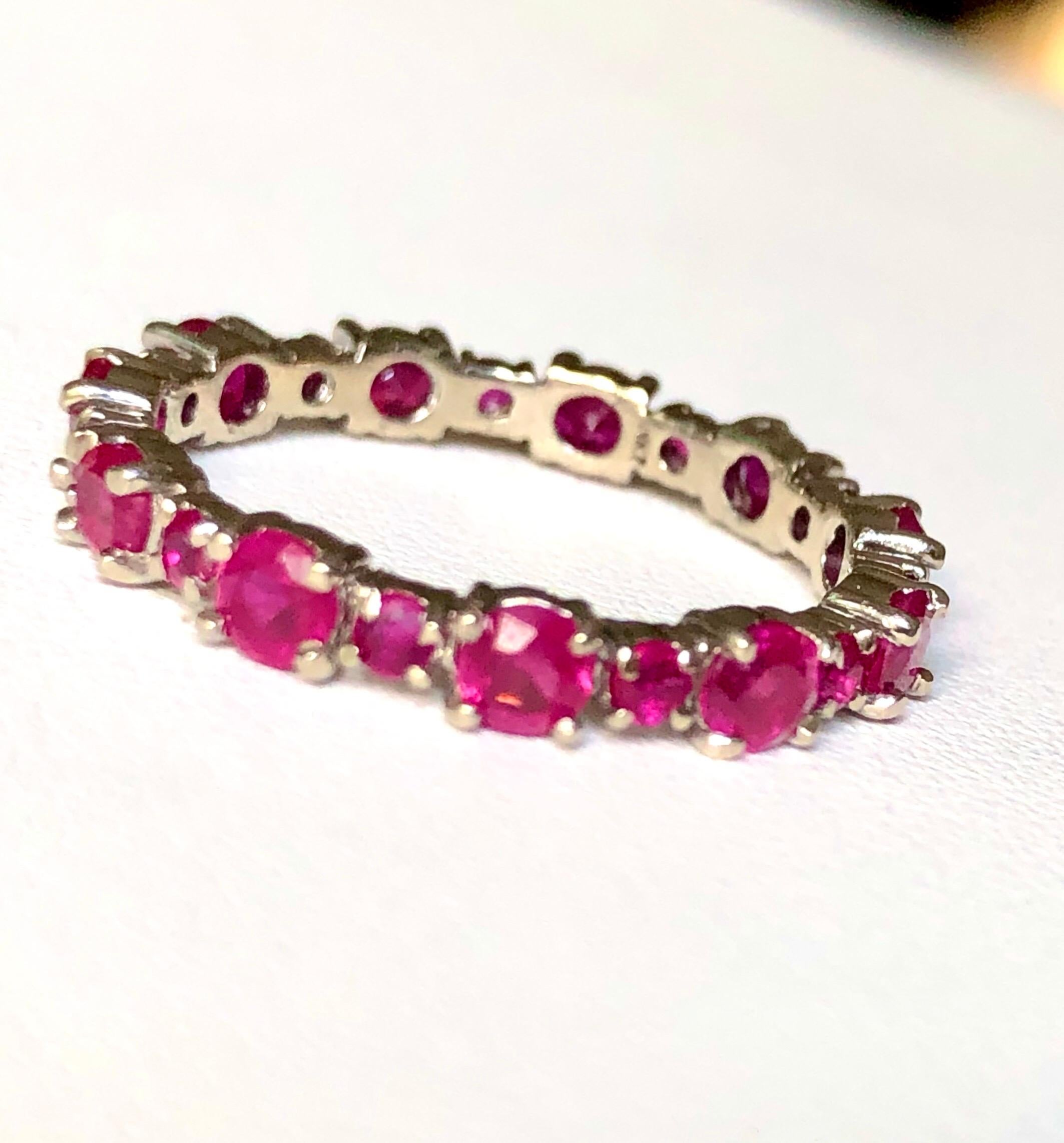 Ruby Engagement Eternity White Gold Band Ring For Sale 3