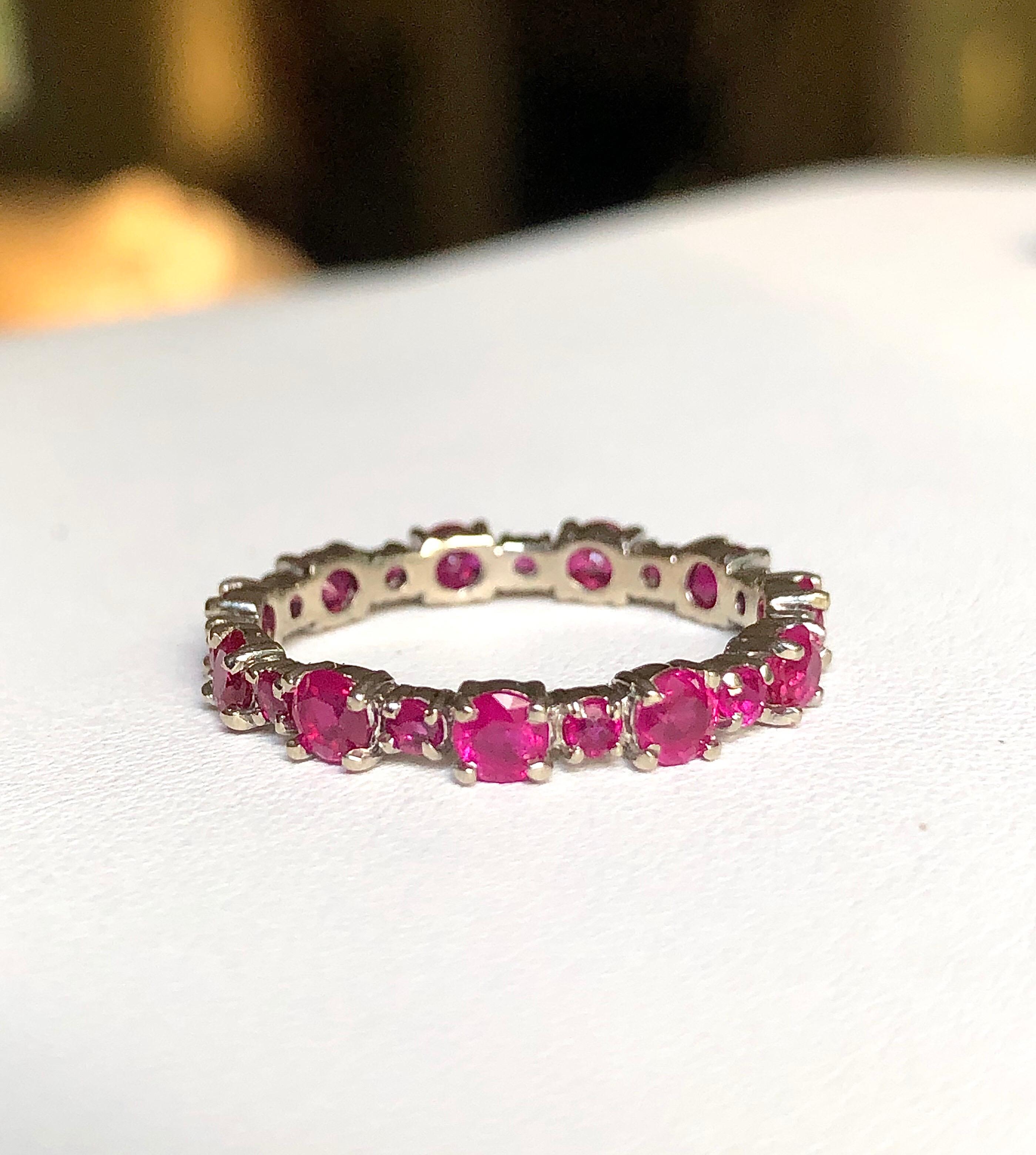 Ruby Engagement Eternity White Gold Band Ring For Sale 3