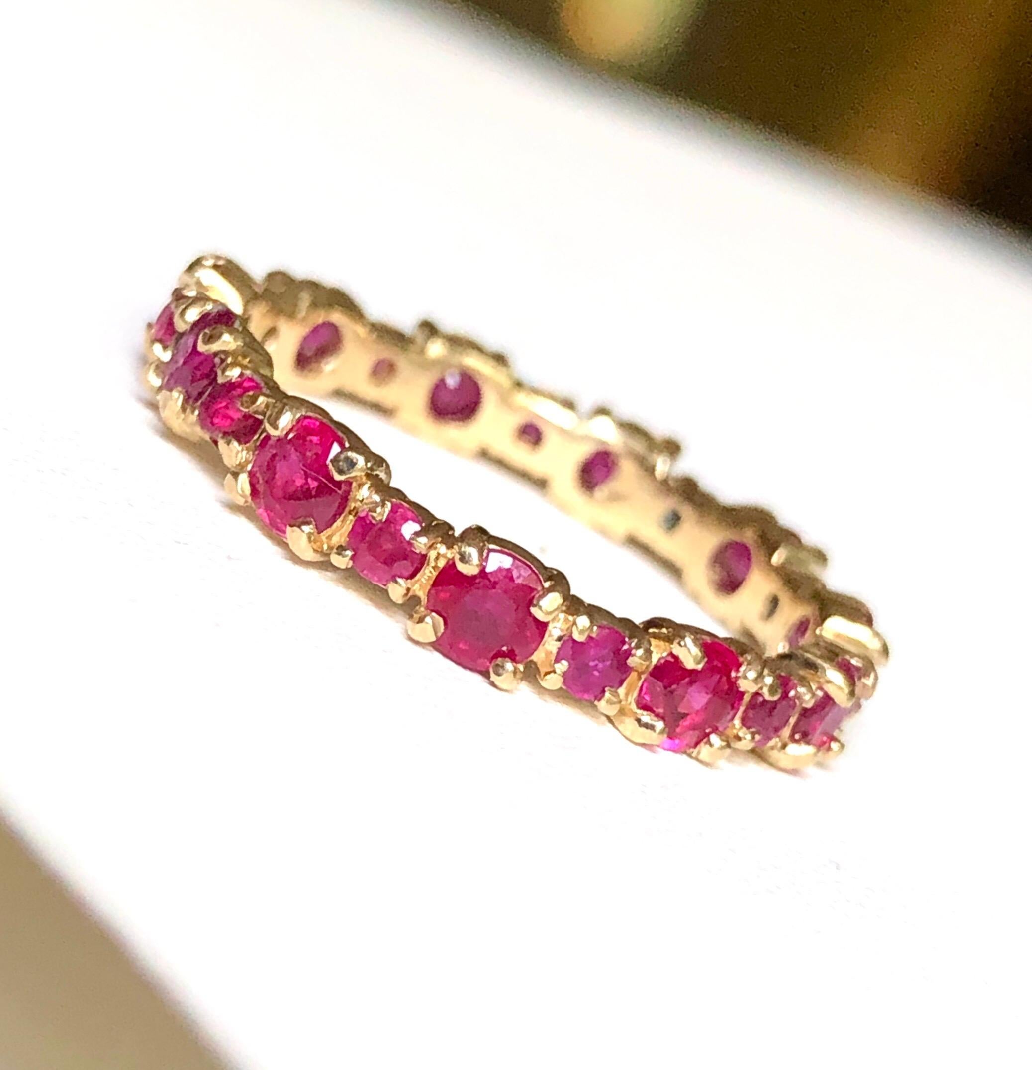 Round Cut Ruby Engagement Eternity Yellow Gold Band Ring