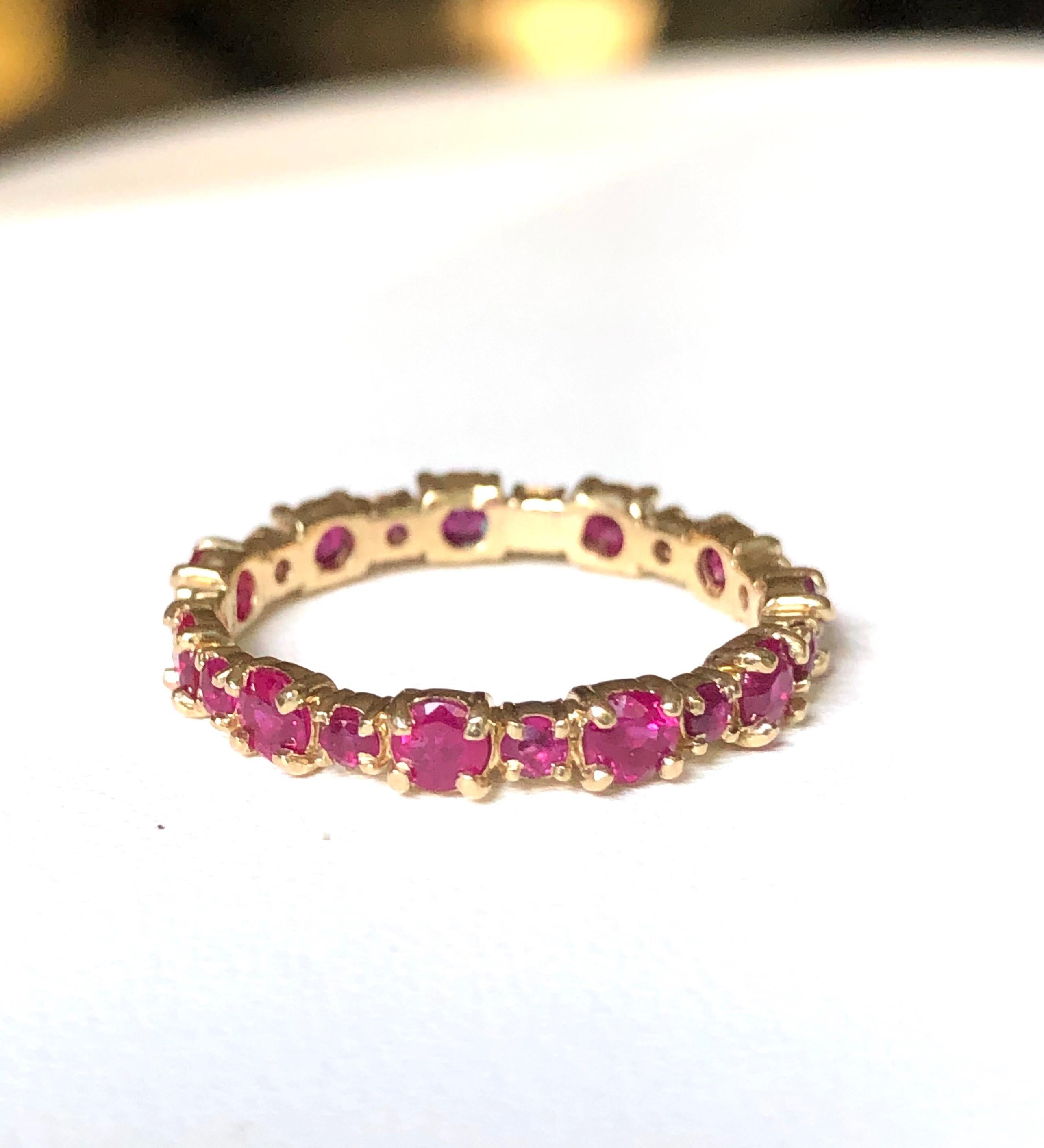 Women's Ruby Engagement Eternity Yellow Gold Band Ring For Sale