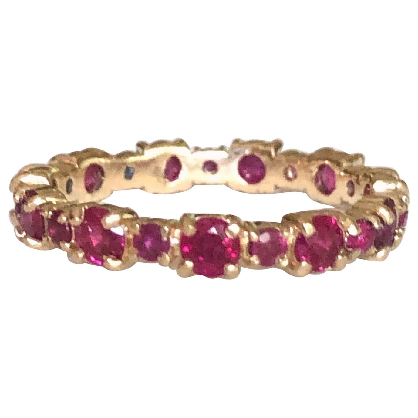 Ruby Engagement Eternity Yellow Gold Band Ring For Sale