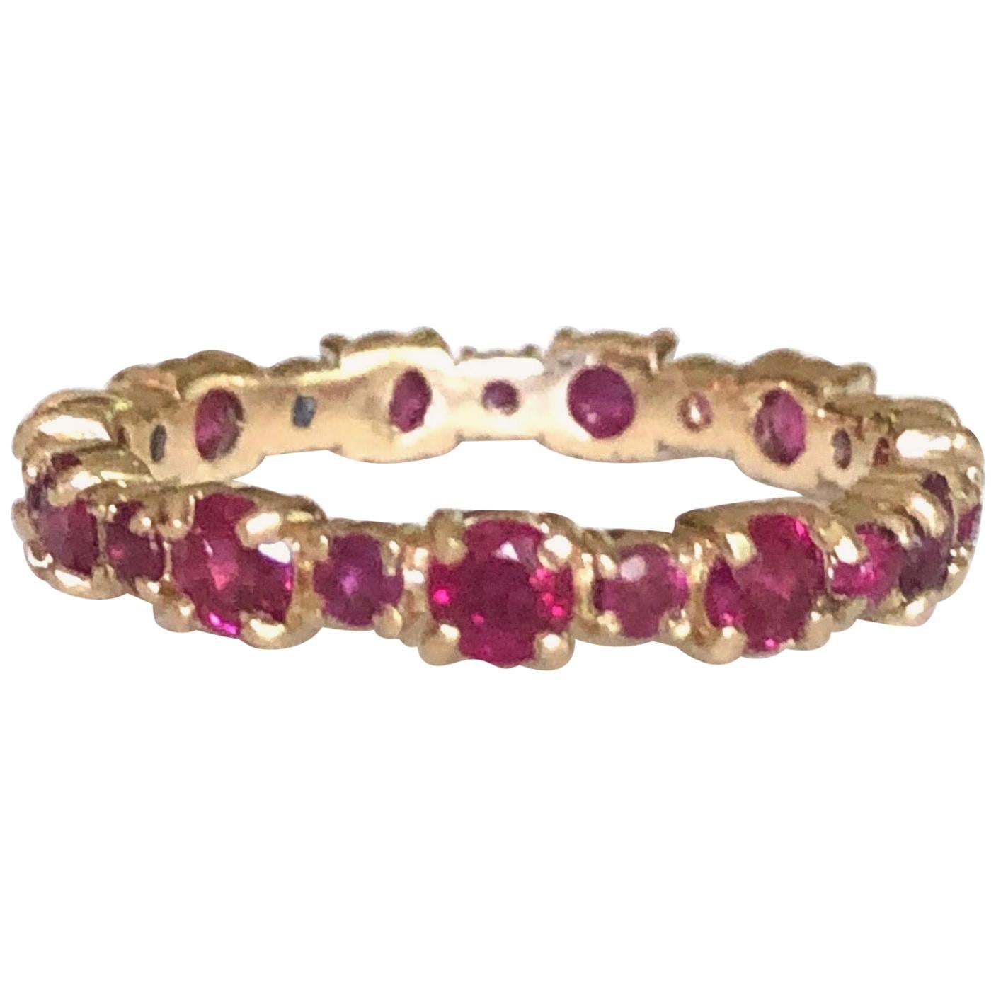 Ruby Engagement Eternity Yellow Gold Band Ring